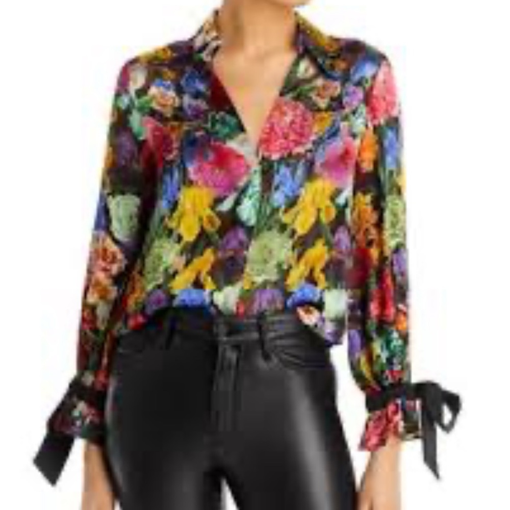 Alice and Olivia 
Randa‎ Tied Blouson-Sleeve Button-Front
Blouse